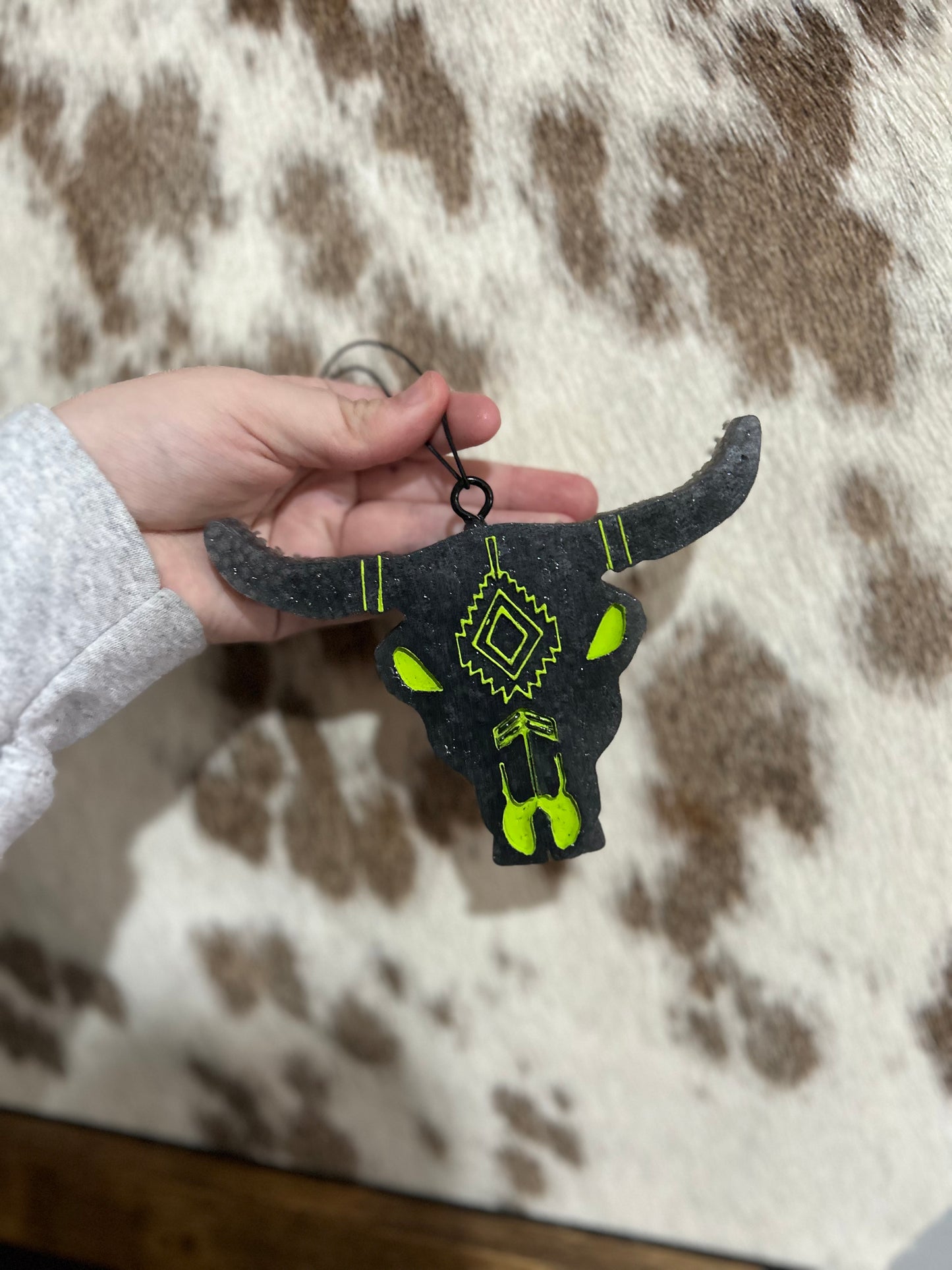 Neon Green Steer Head Freshie- Sweater Weather