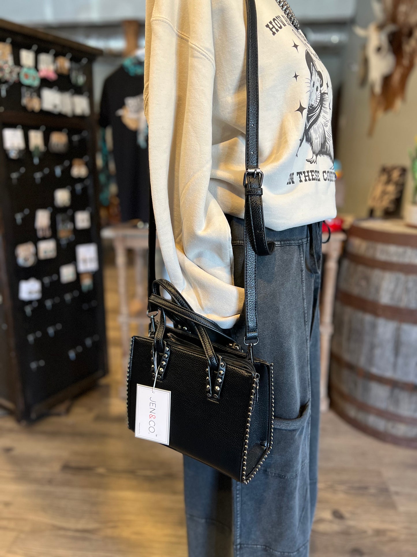 The Lyndie Black Studded Crossbody