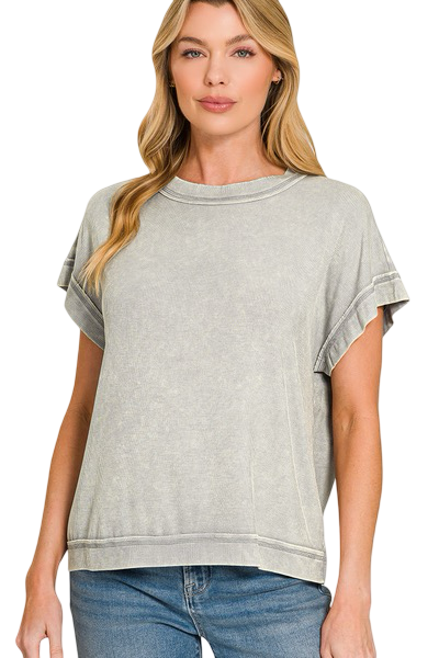 The Cowgirl Core Ribbed Top *Steel