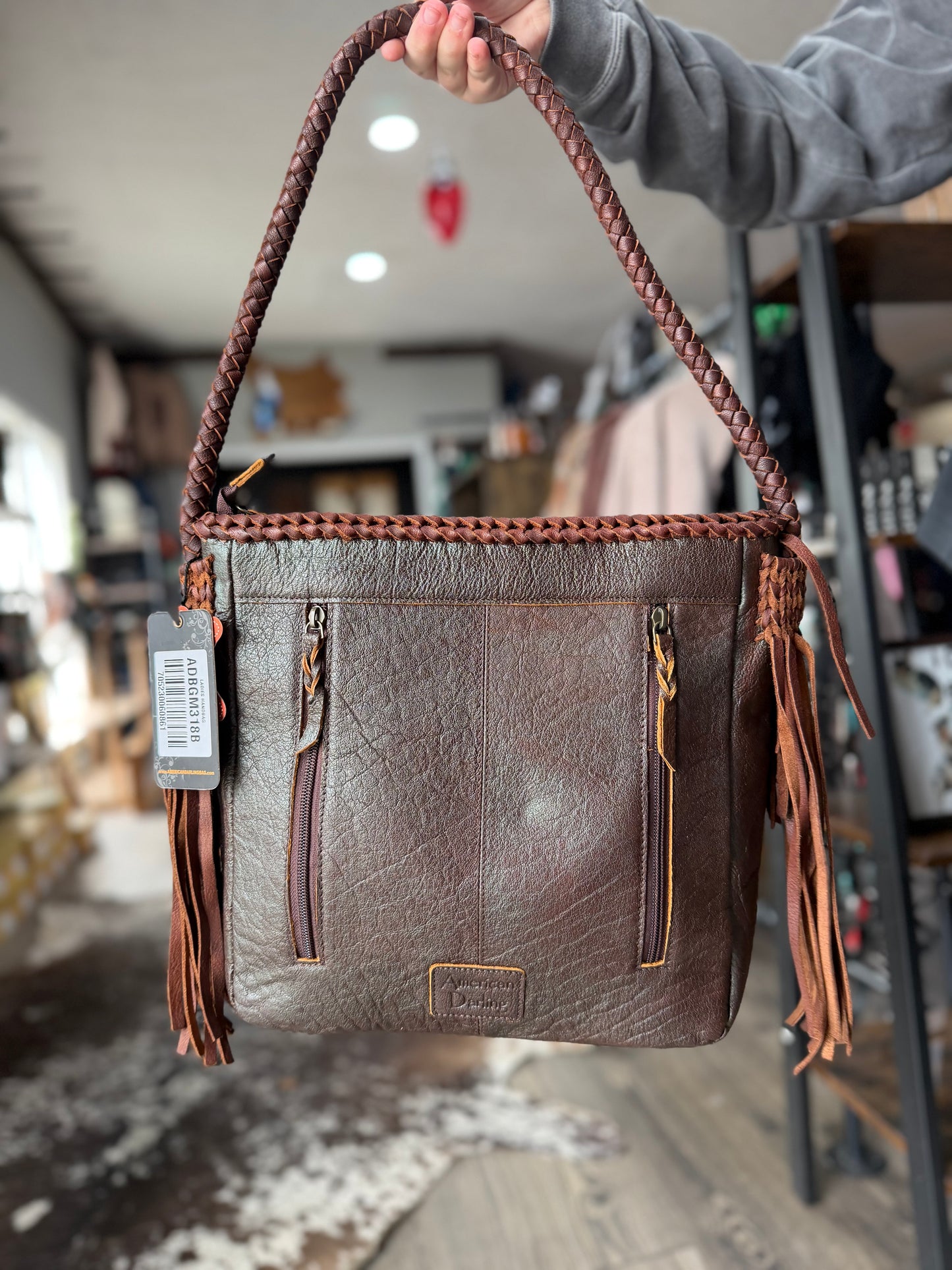 Cowhide Braided Slim Tote