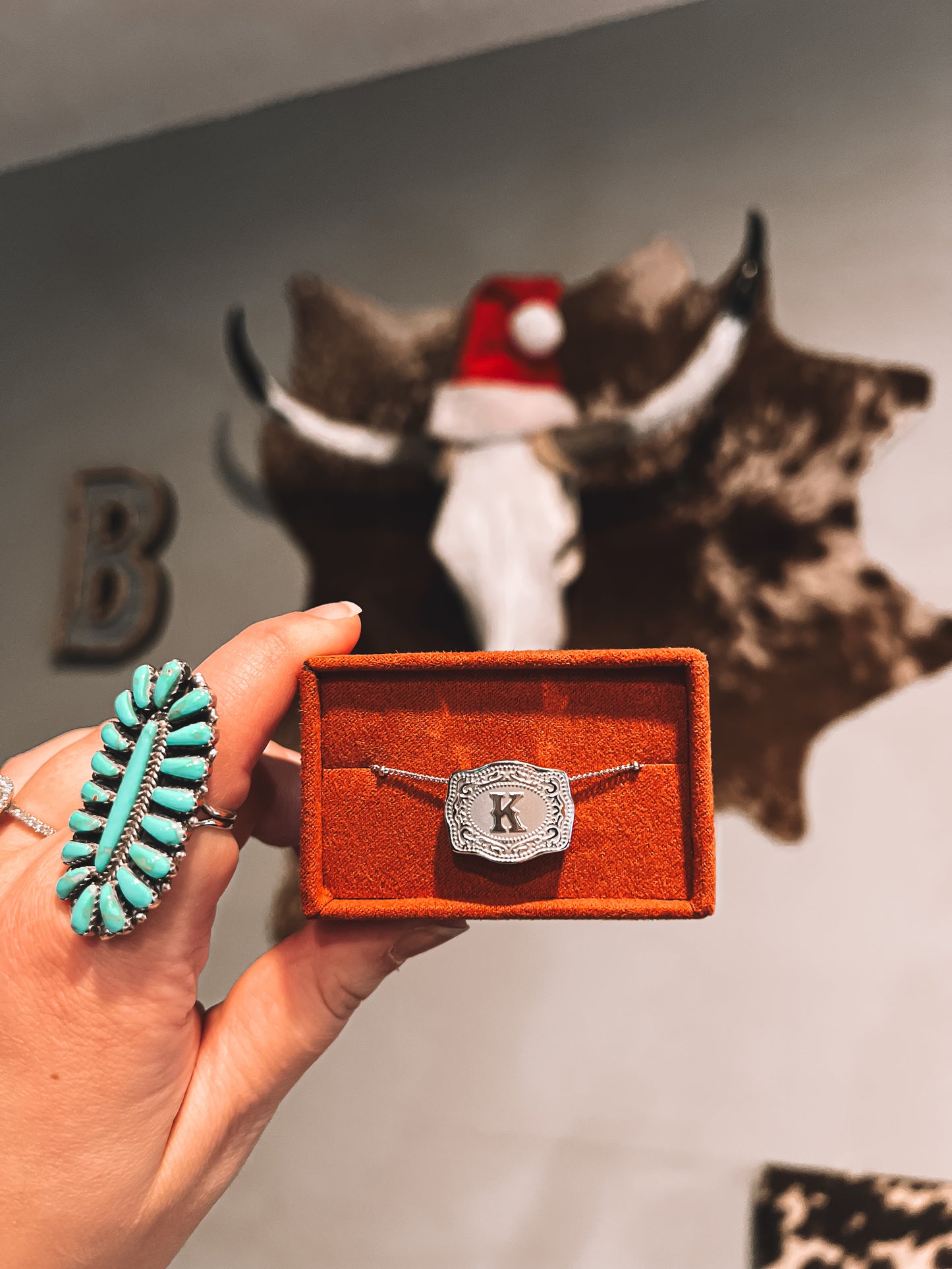SpurWest Silver Belt Buckle Initial Necklace