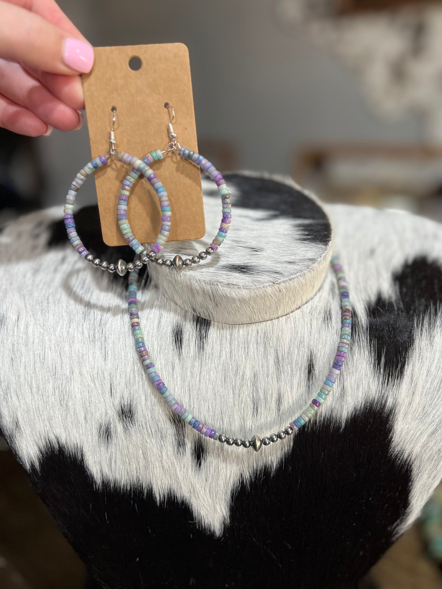Sterling Silver Pearls and Purple Dolomite Heishi Earrings