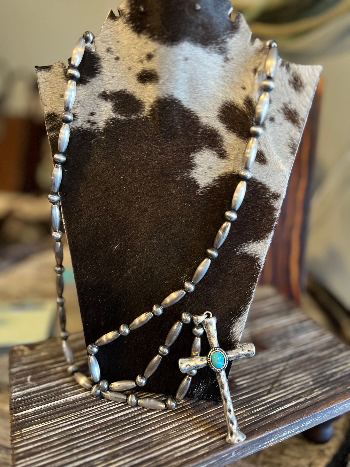 Torpedo Beads Cross Faux Necklace