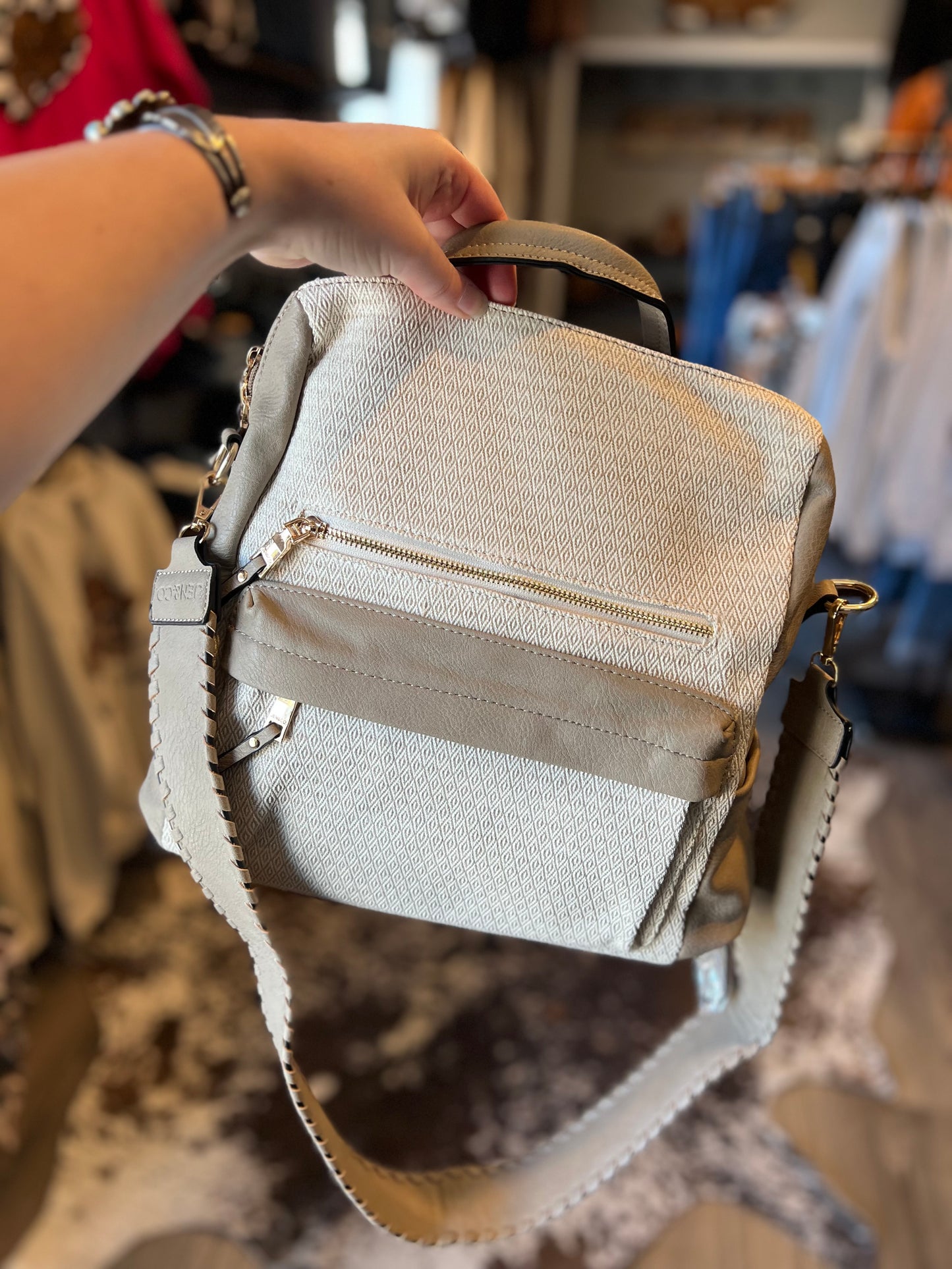 The Sarah Cream Backpack Crossbody