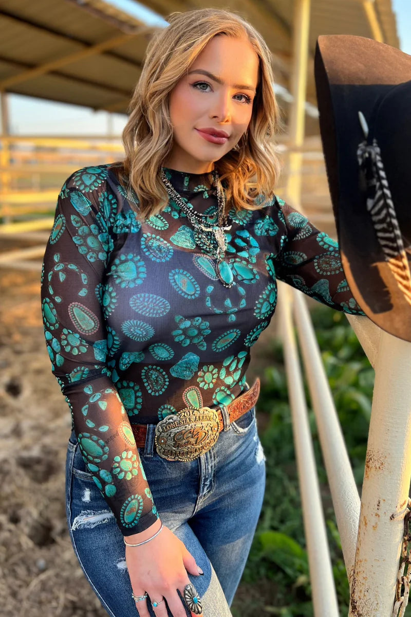 Turquoise Addict Mesh Top