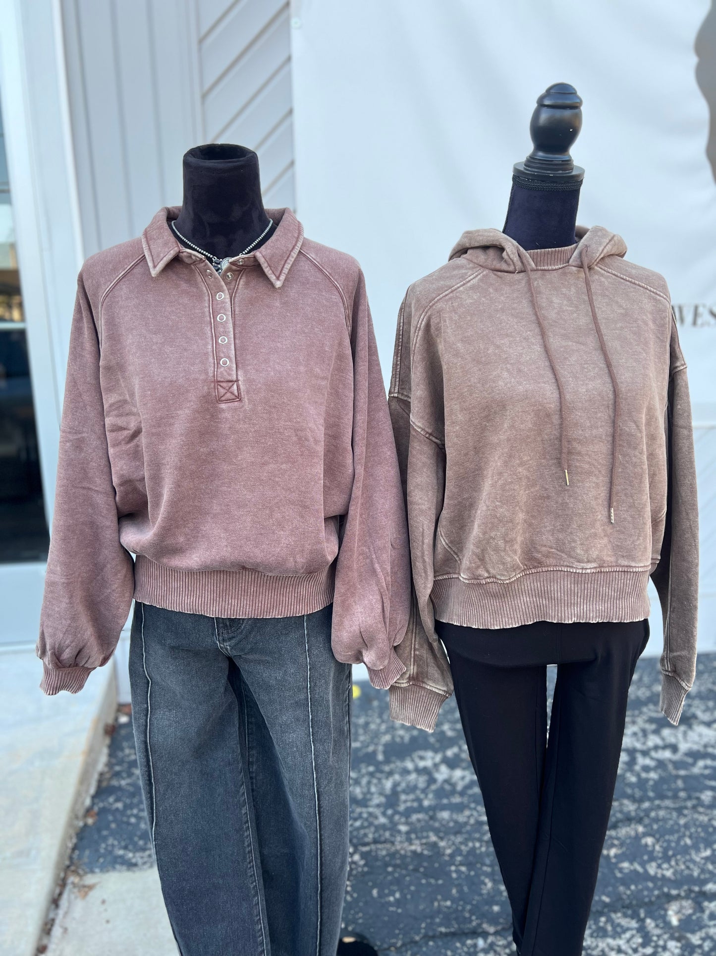 Mineral Wash Button Up Pullover *Mocha