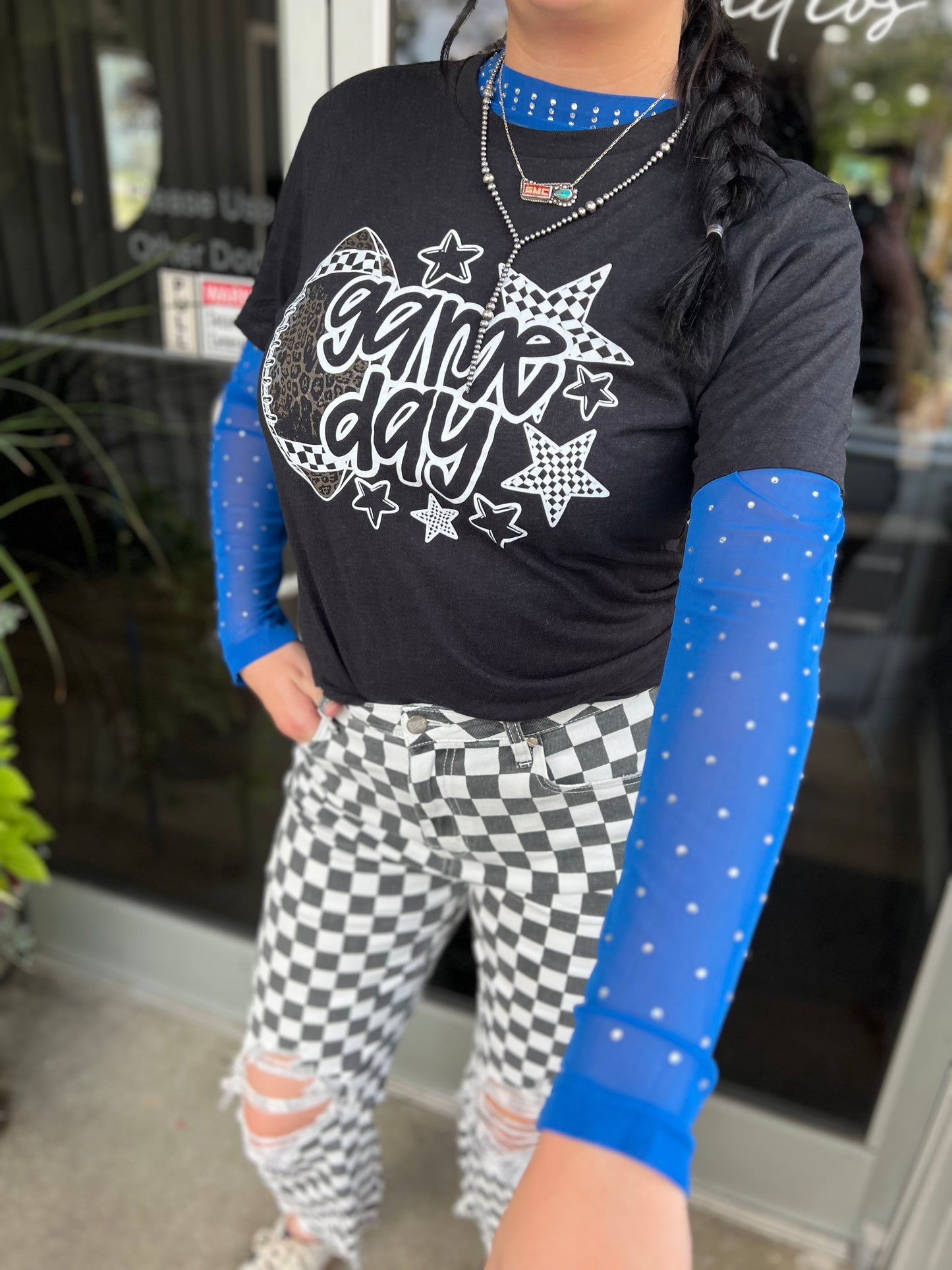 Blue Rhinestone Mesh