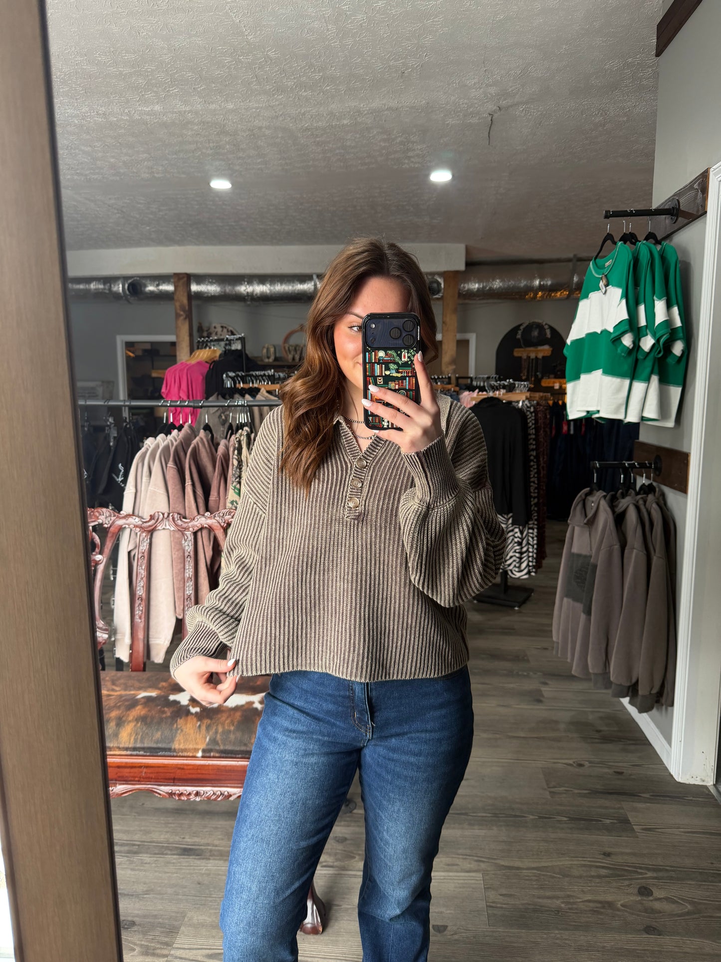 Brown Collared Ribbed Pullover *FINAL SALE