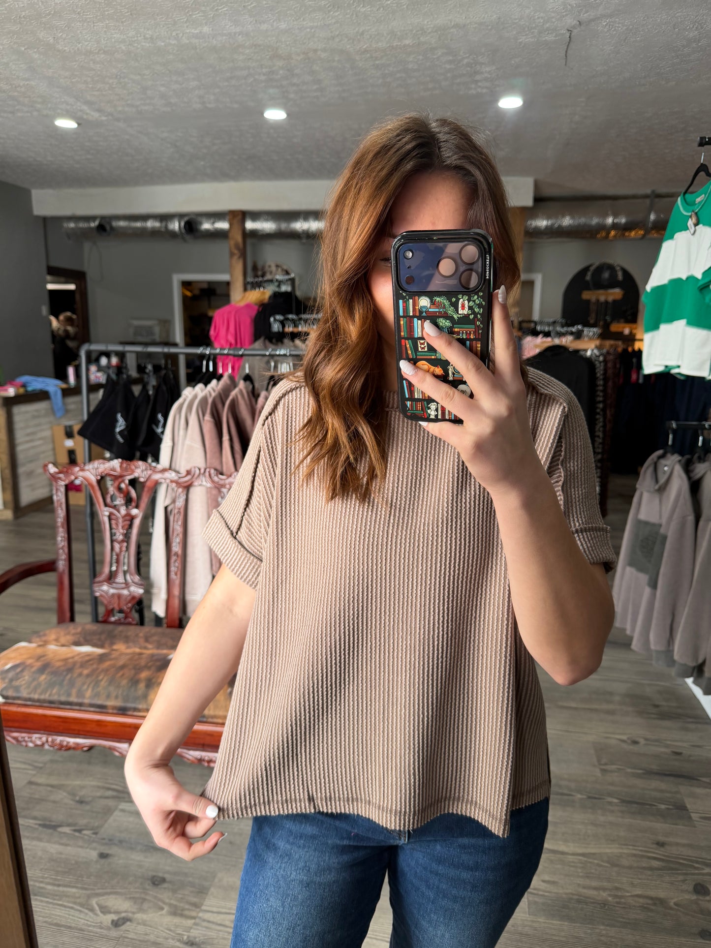 Mocha Ribbed Flowy Top