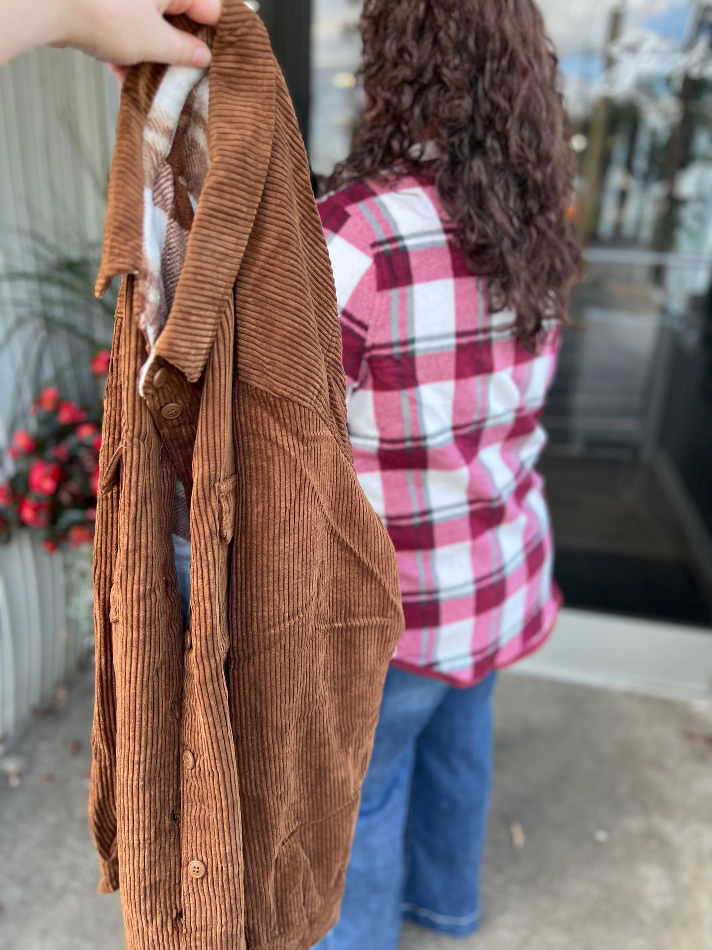 Camel Corduroy Reversible Plaid Shacket