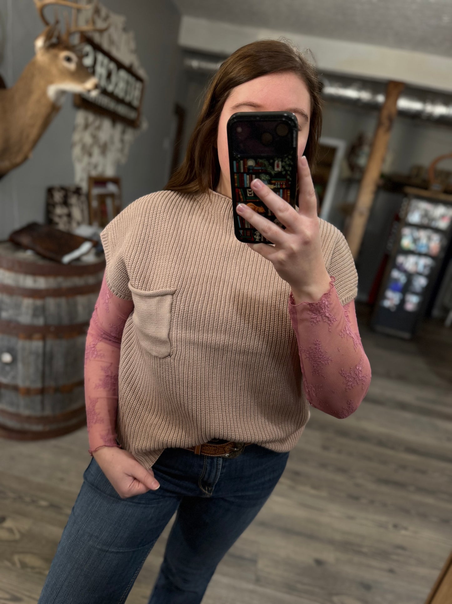 Light Mocha Short Sleeve Thick Sweater
