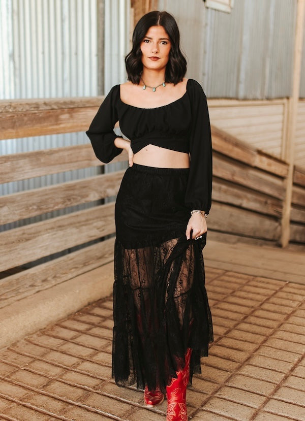 Black Lace Tiered Ruffle Skirt