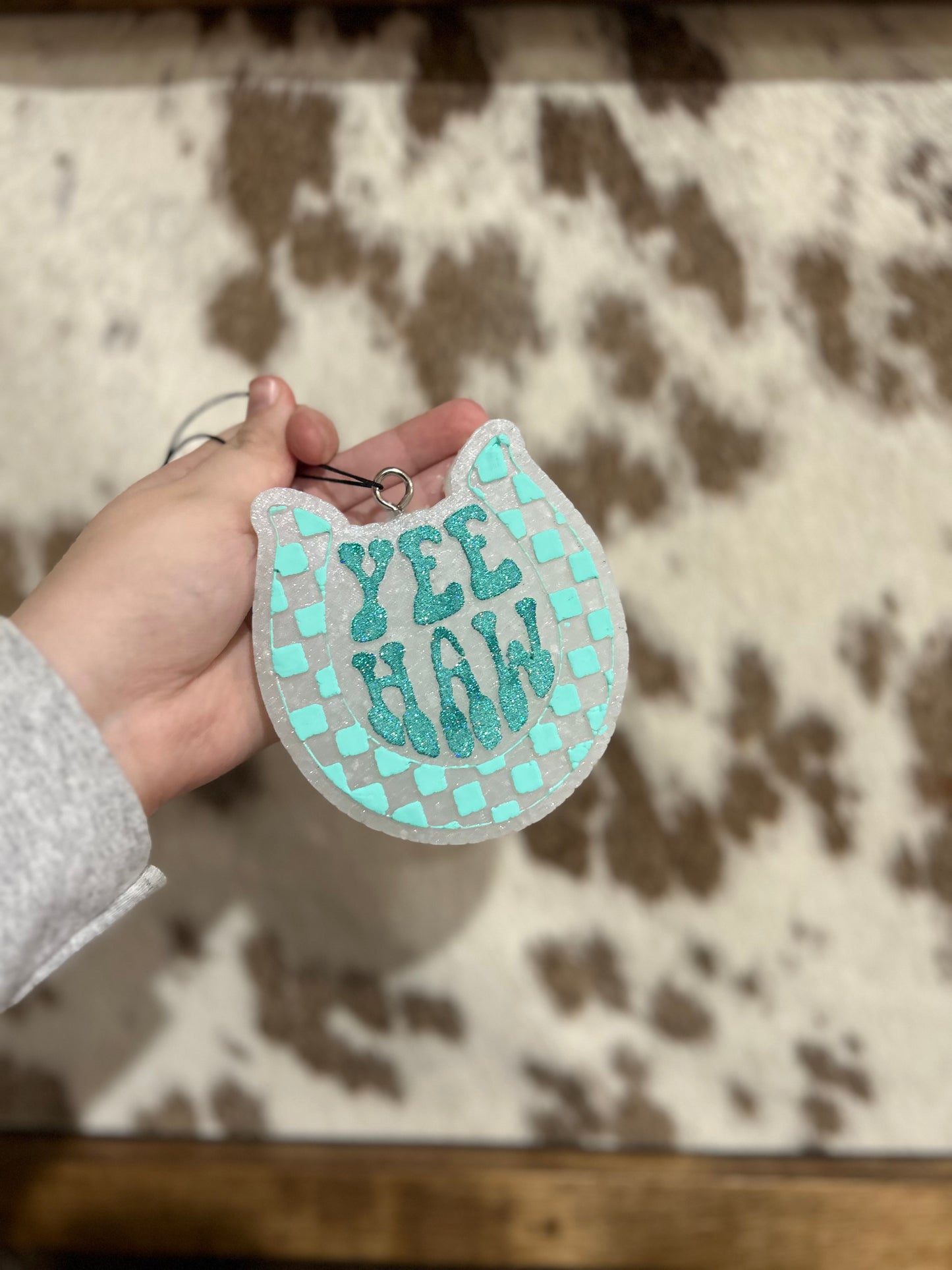 Teal YeeHaw Horse Shoe Freshie- Fiji White Sand