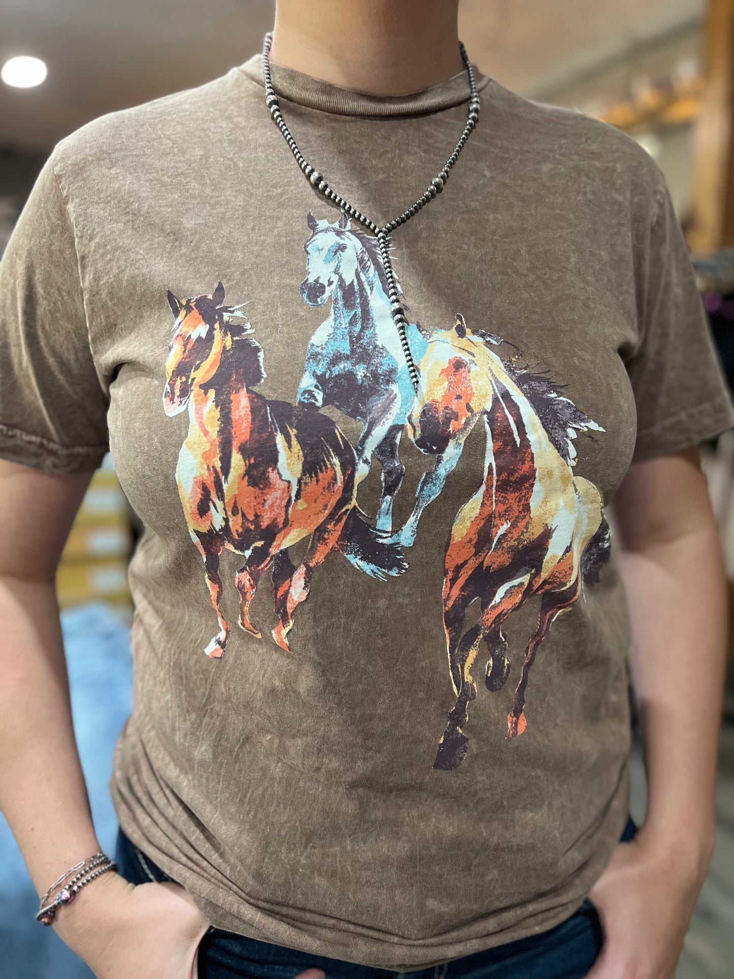 Horses Mocha Mineral Wash Tee