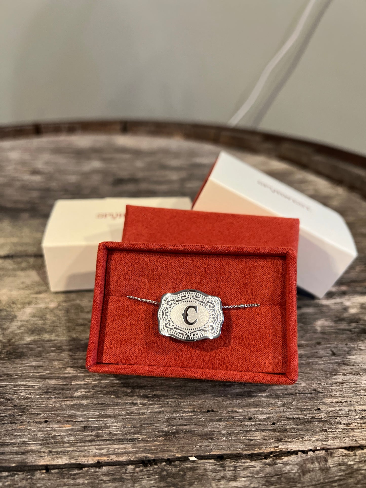 SpurWest Silver Belt Buckle Initial Necklace