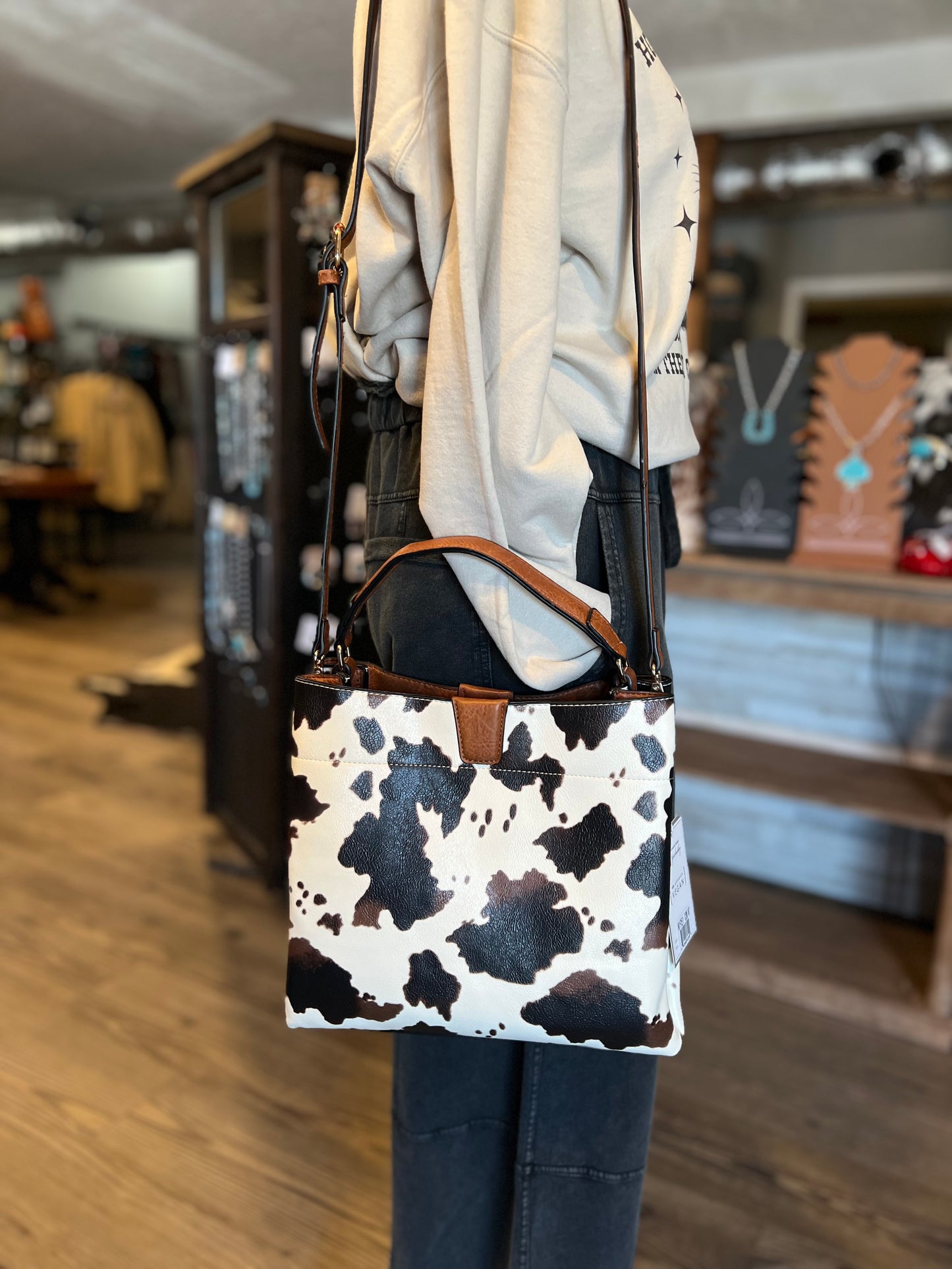 The Eleanor Cow Print Crossbody Tote