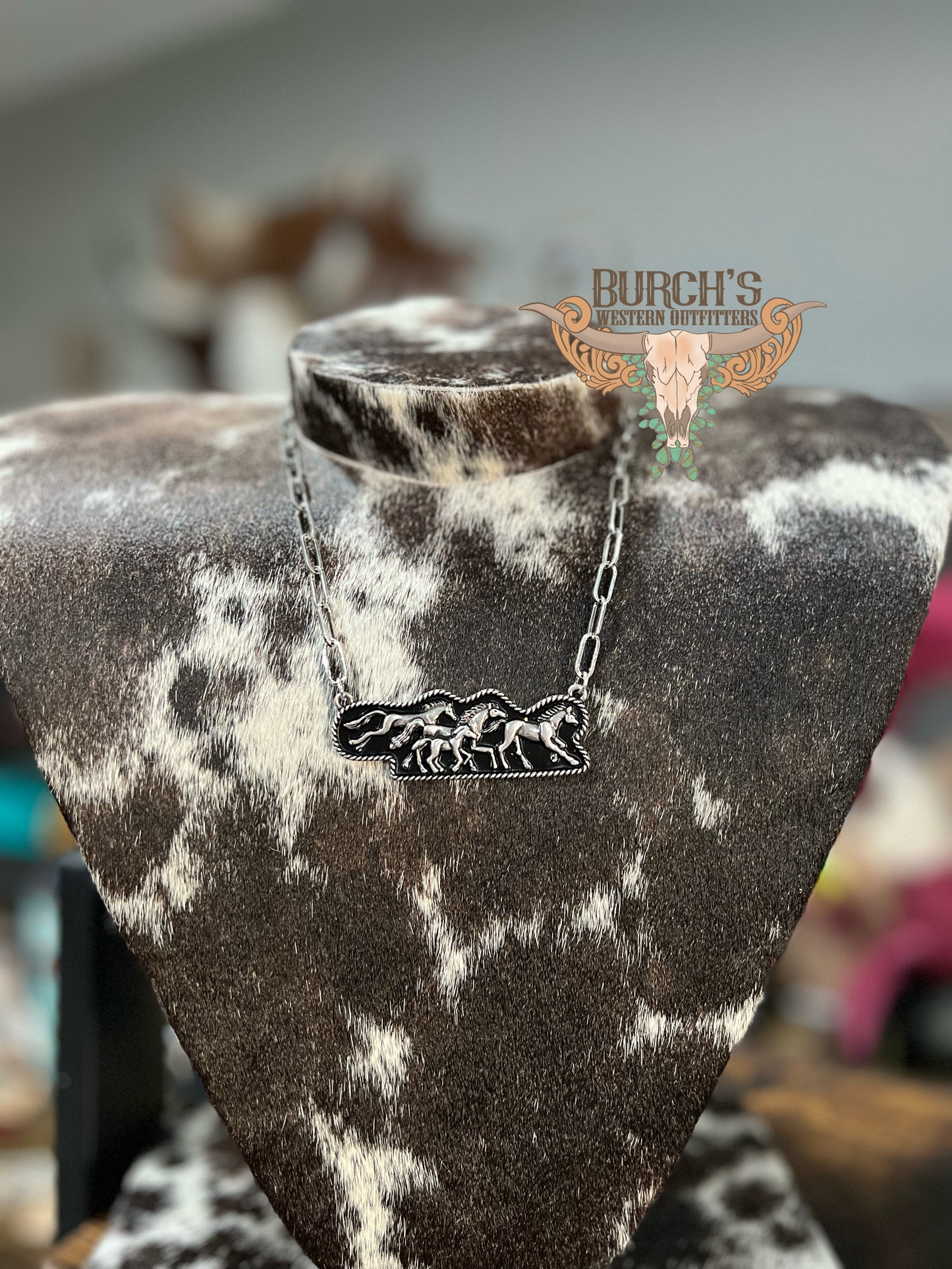 Running Horses Paperclip Faux Necklace