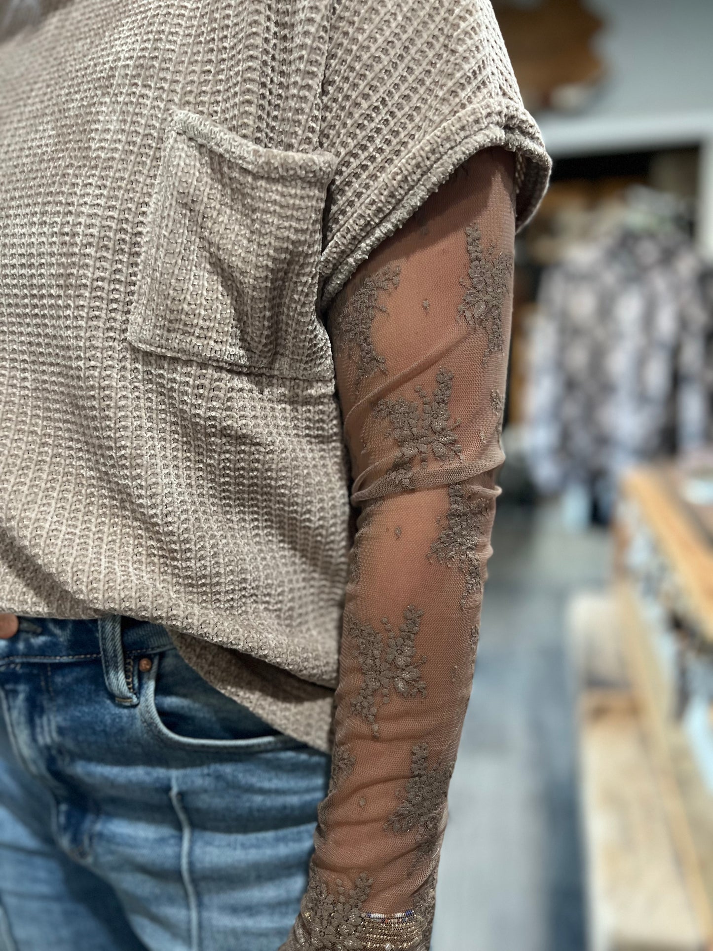 Cocoa Lace Mesh Layering Top