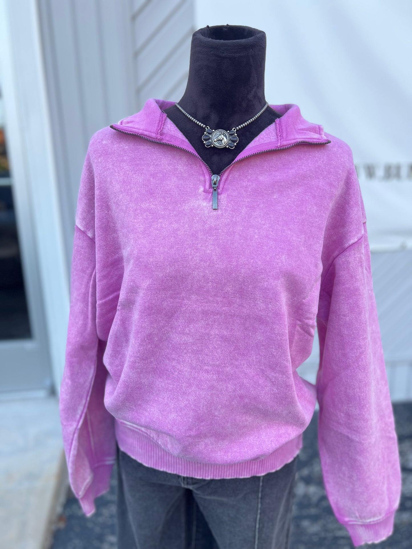 Pink Mineral Wash Quarter Zip