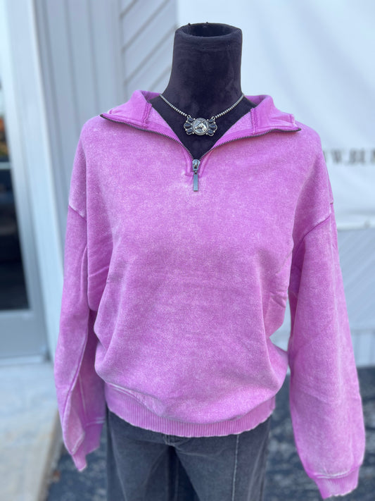 Pink Mineral Wash Quarter Zip
