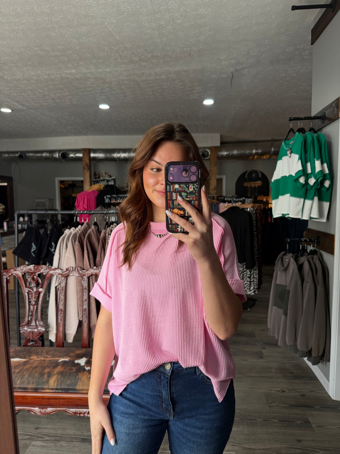 Pink Ribbed Flowy Top