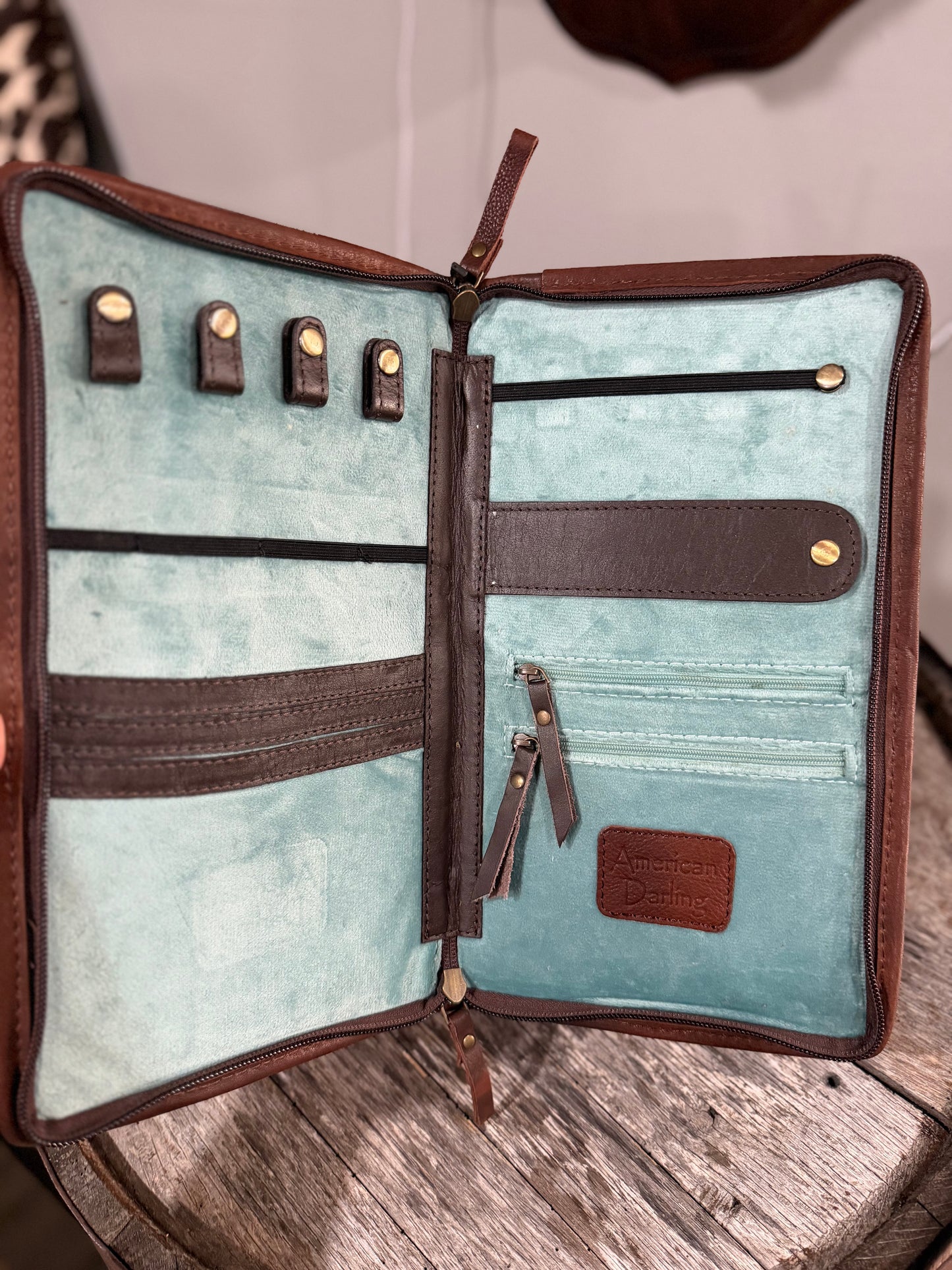 Pink Acid Wash Cowhide Jewelry Travel Case