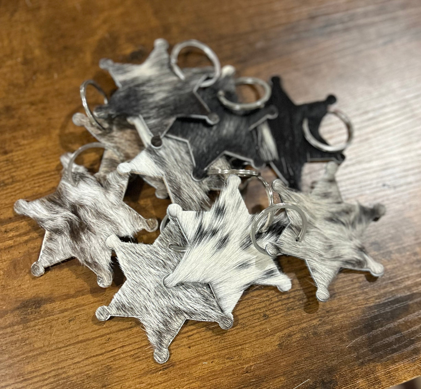 Cowhide Sheriff’s Badge Keychain