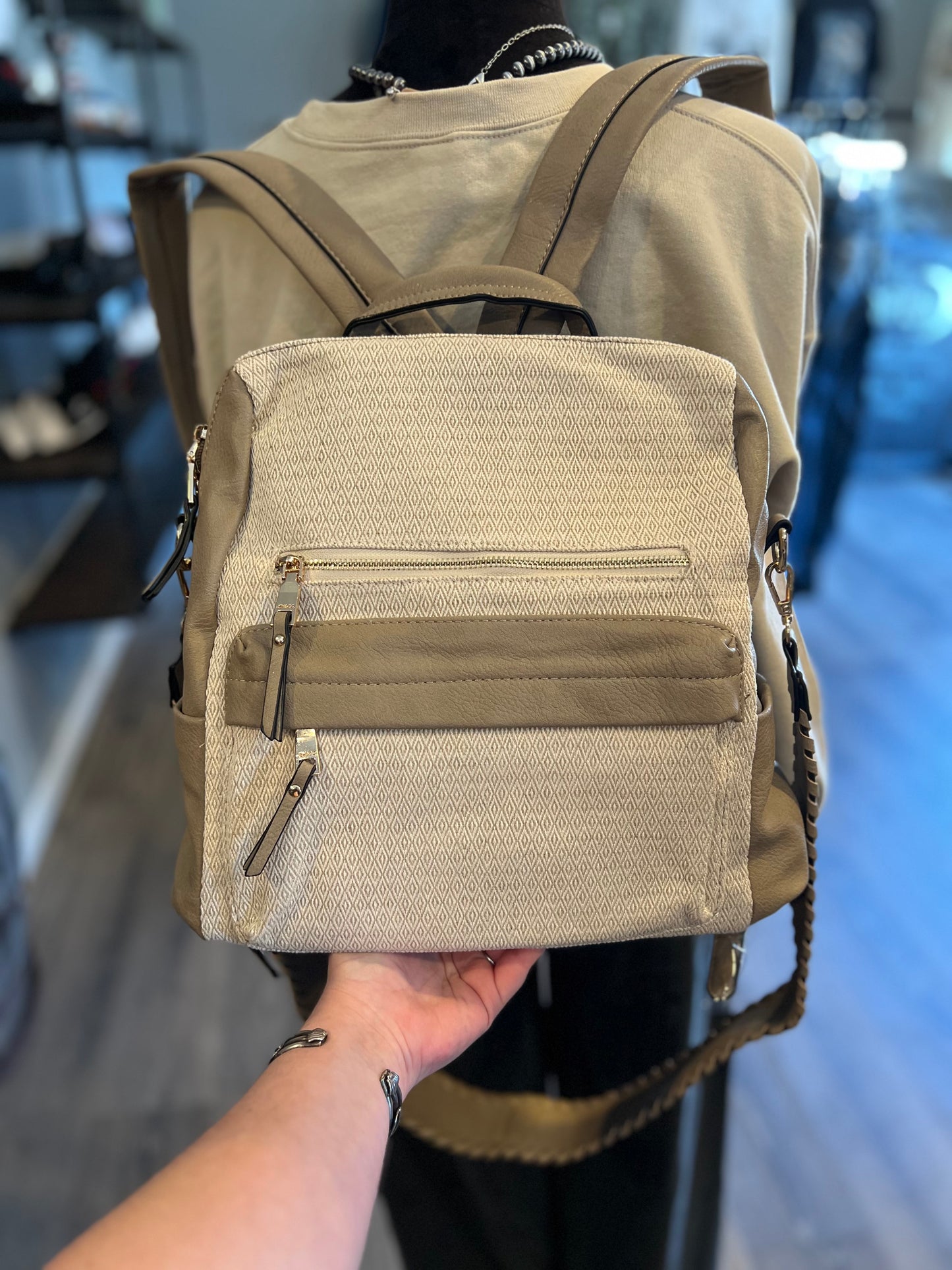 The Sarah Cream Backpack Crossbody