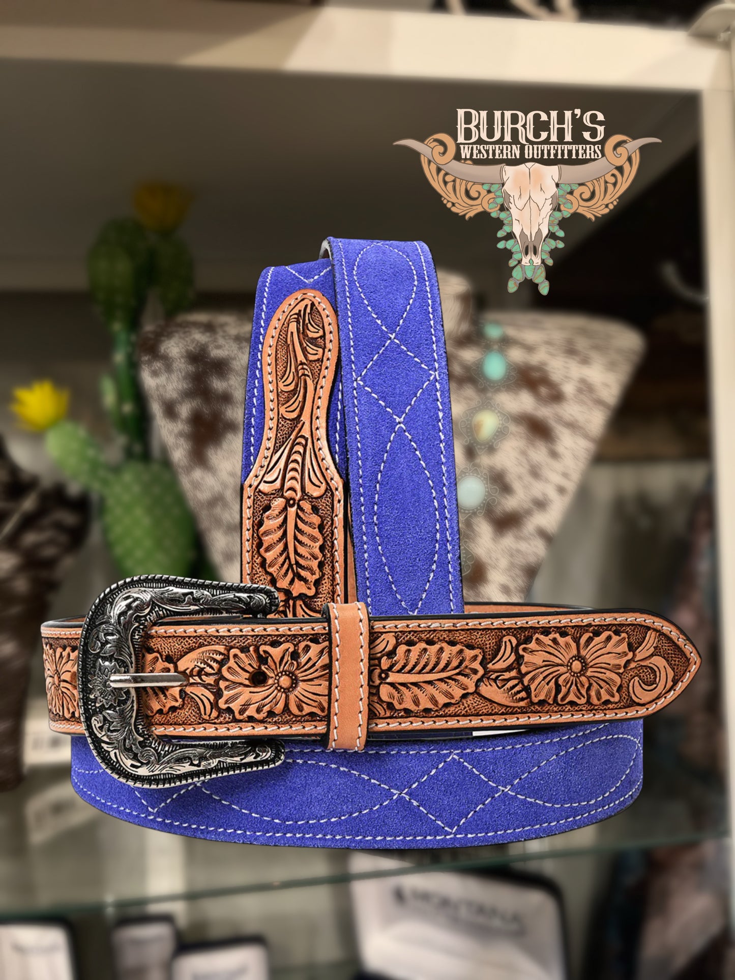 Buckin’ Shoots Suede Purple Tooled Belt