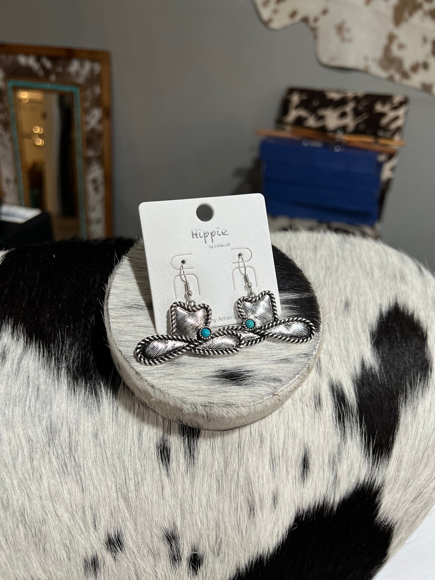 Faux Silver Cowboy Hat Dangle Earrings