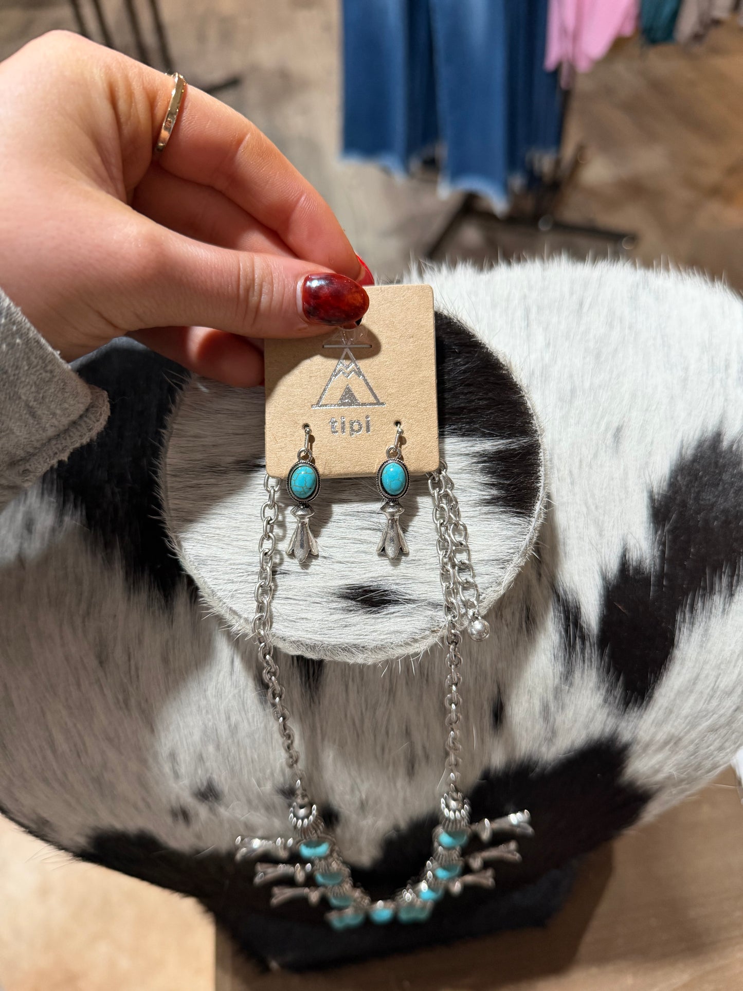 Faux Turquoise Necklace and Earring Set