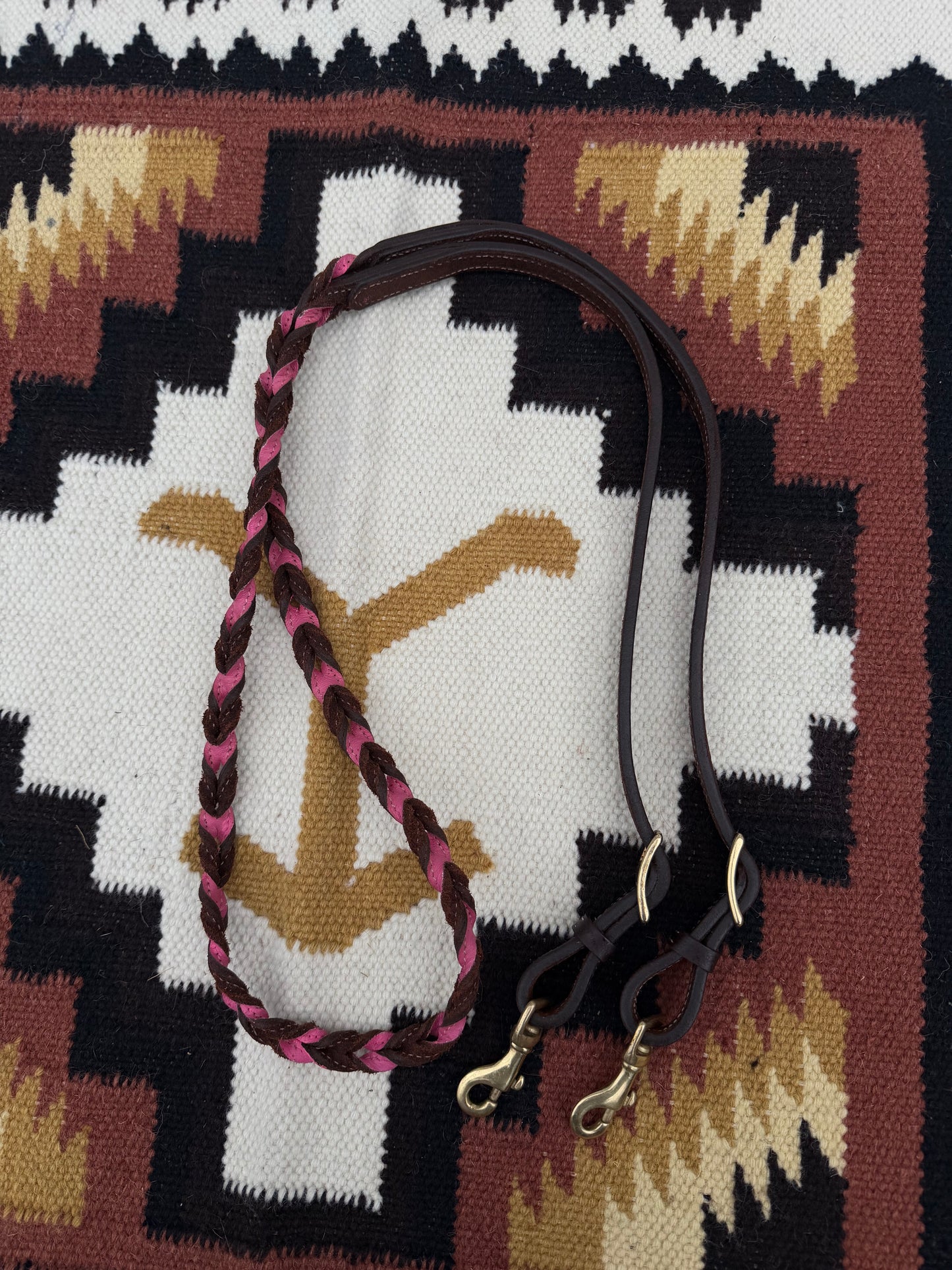 Pink + Brown Leather Bloodknot Reins DFT