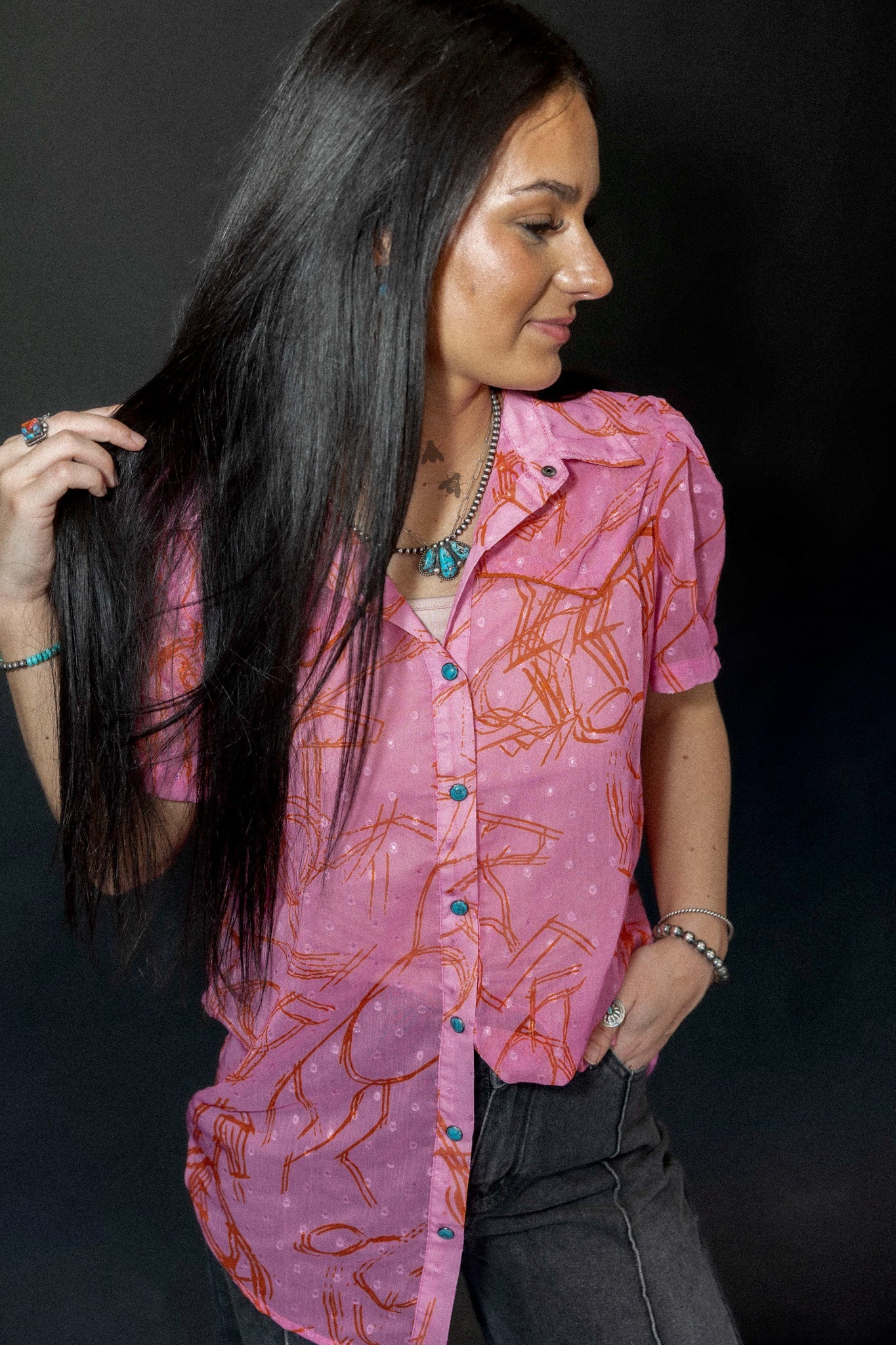 Spring Horses Pearl Snap Top