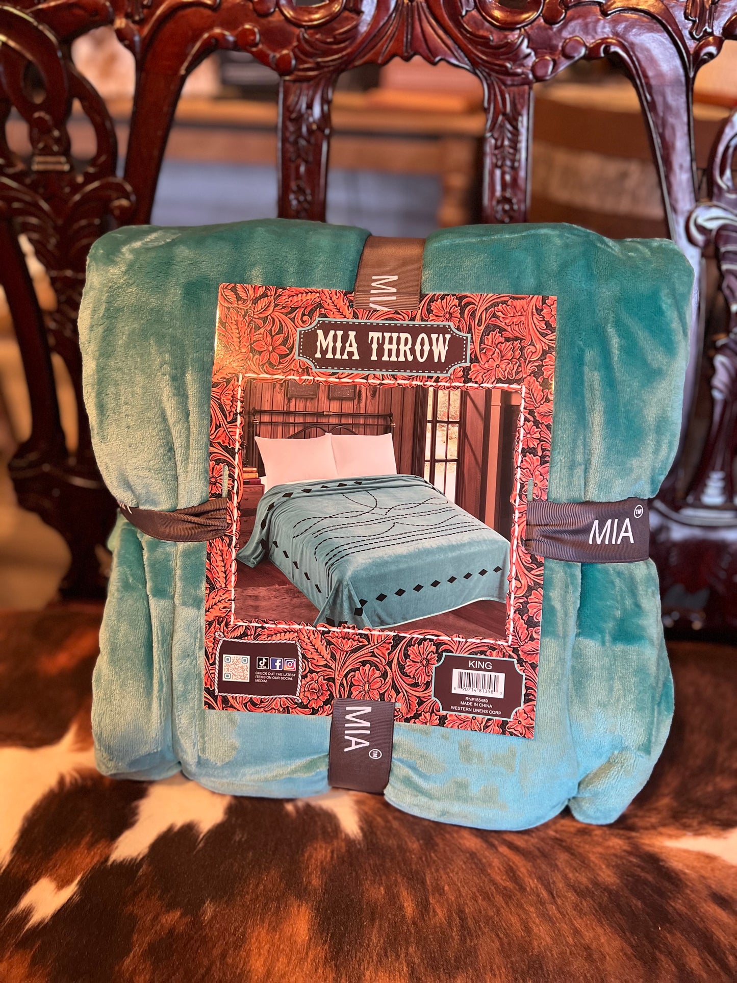 Boot Stitch Turquoise King Throw Blanket