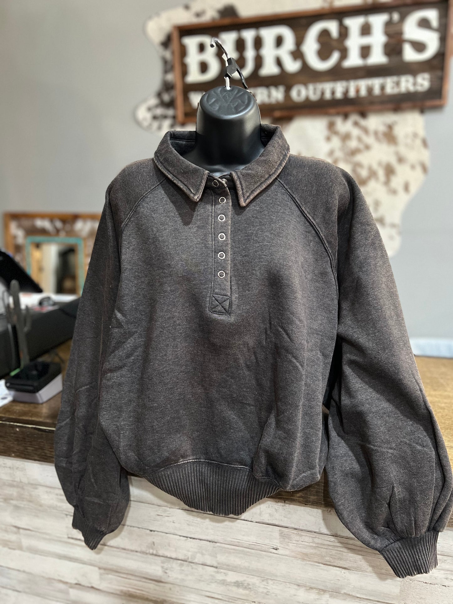 Mineral Wash Button Up Pullover *Midnight
