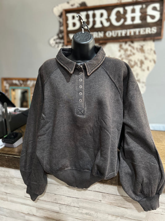 Mineral Wash Button Up Pullover *Midnight