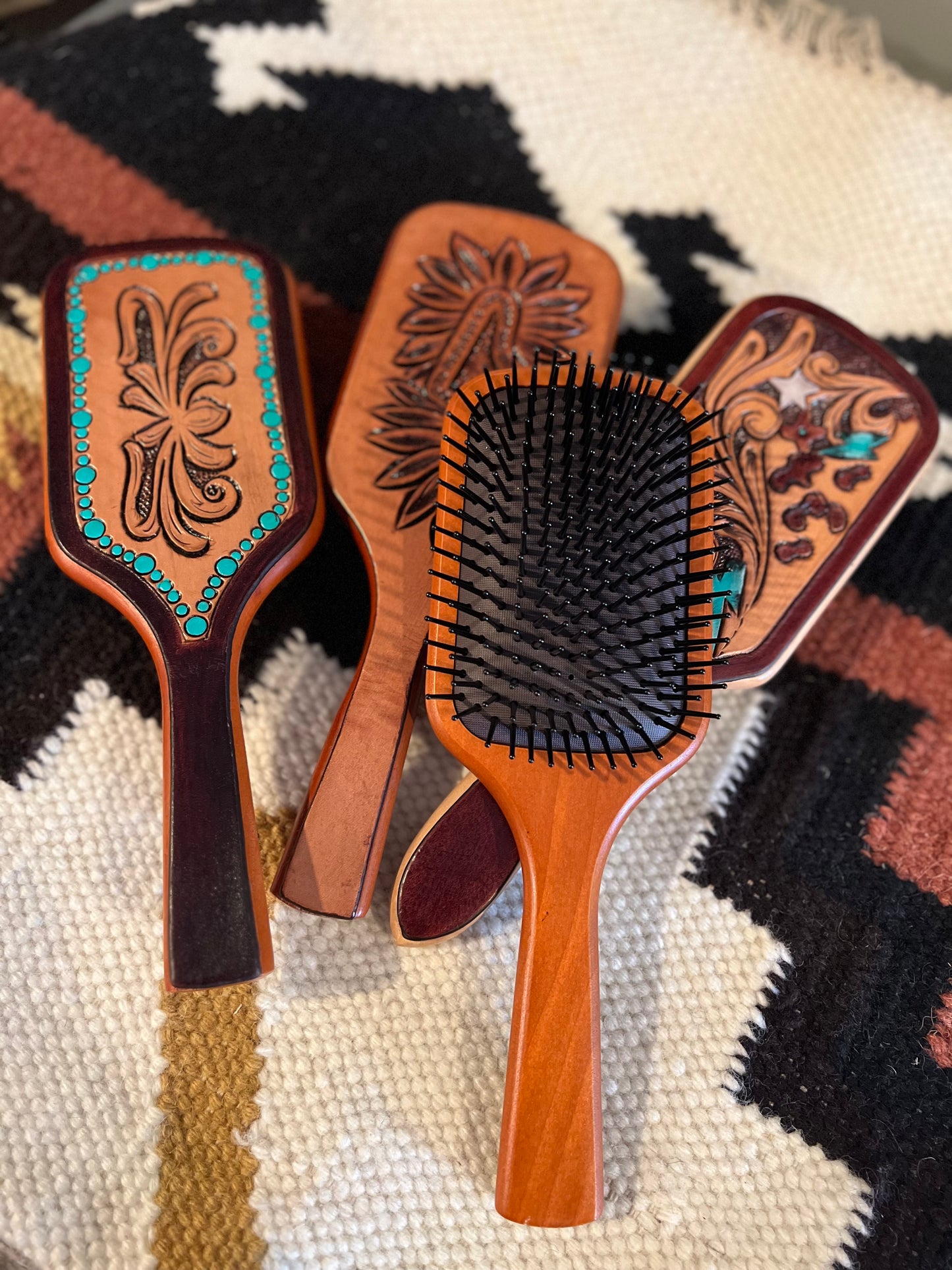 Tooled Wood Hairbrush