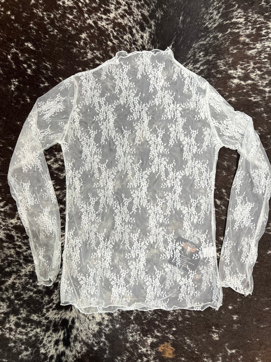 White Mesh Lace Layering Top