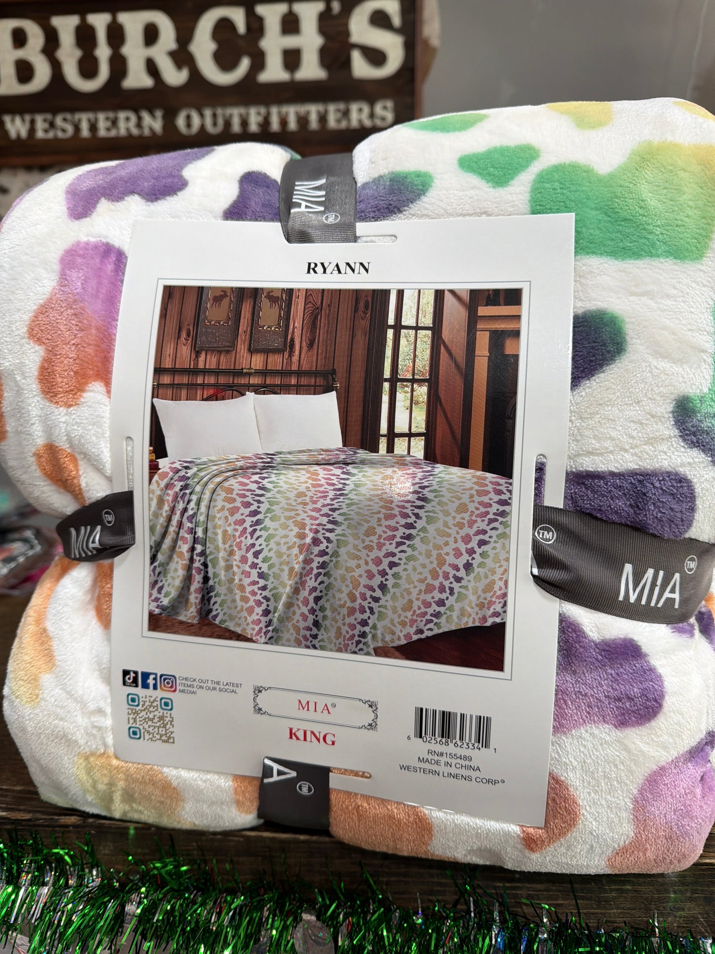 Pastel Rainbow Cow Print King Blanket