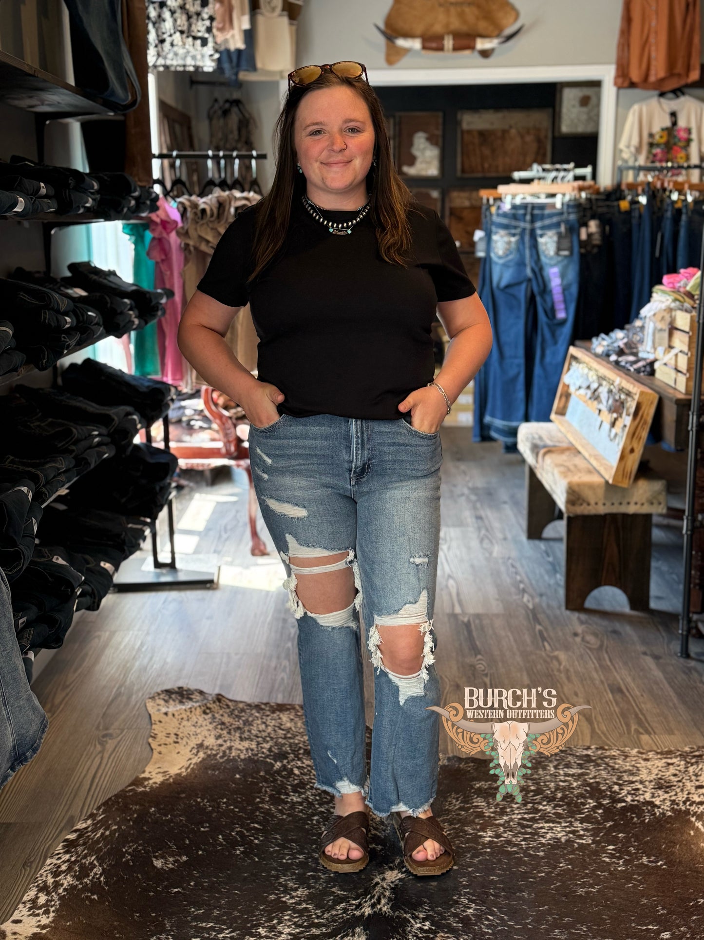 The Koe’s Ripped Straight Leg Risen Jeans