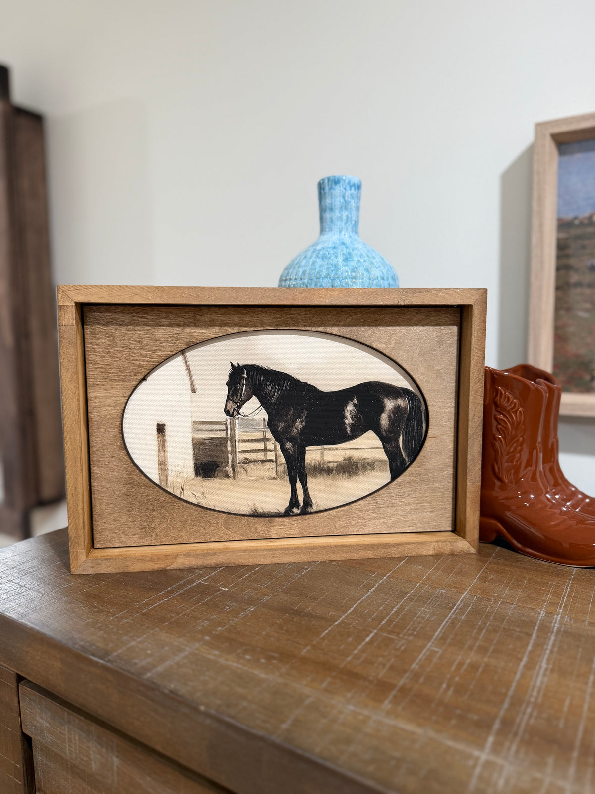Box Framed Canvas Art Black Horse