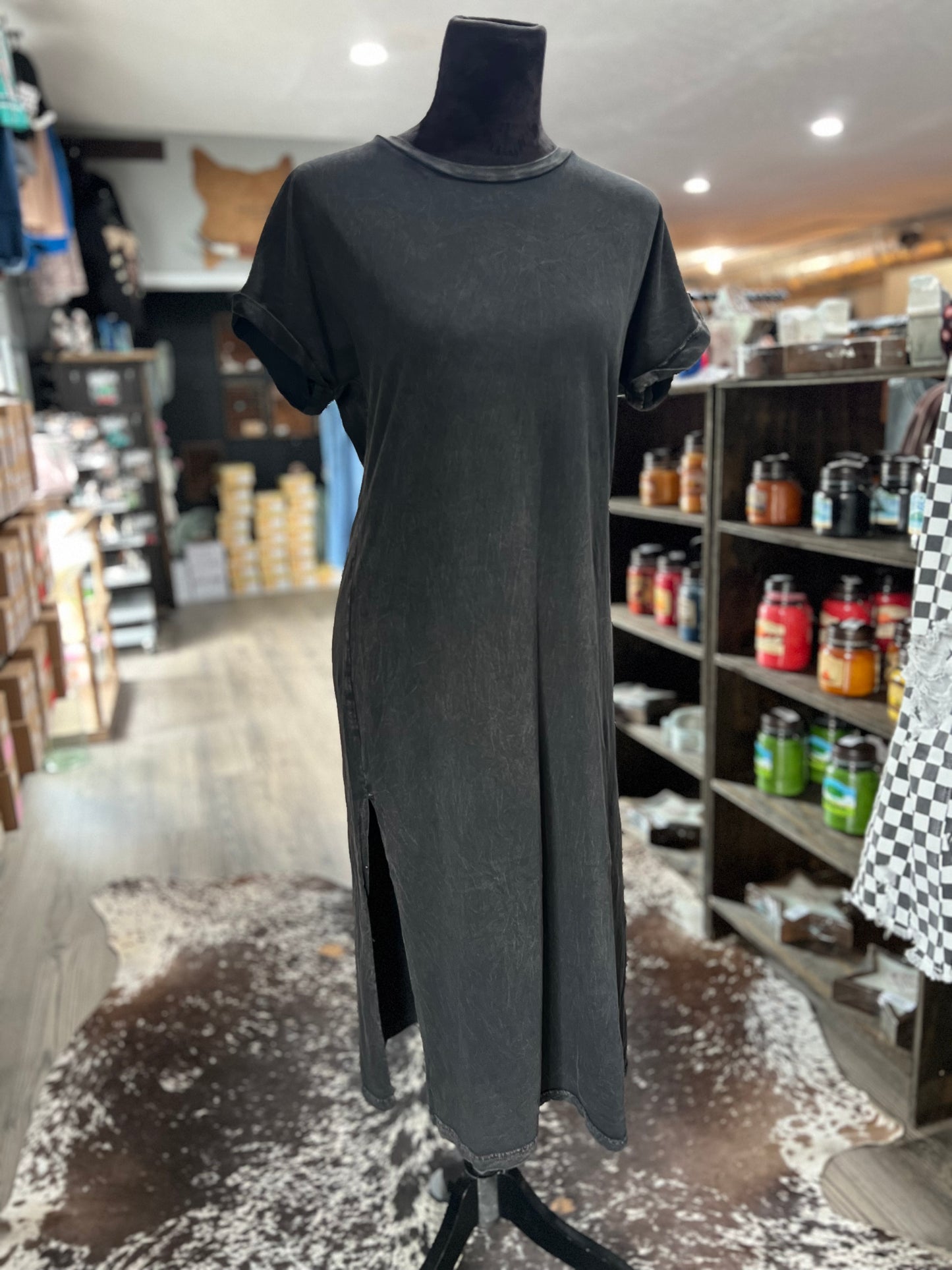 Mineral Wash Side Slit T-Shirt Dress