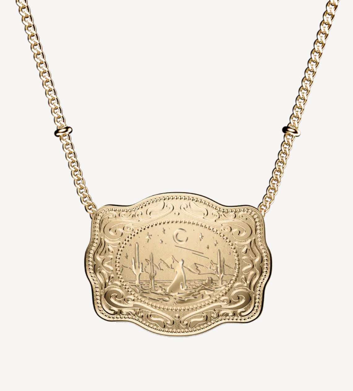SpurWest Lone Wolf Gold Belt Buckle Necklace
