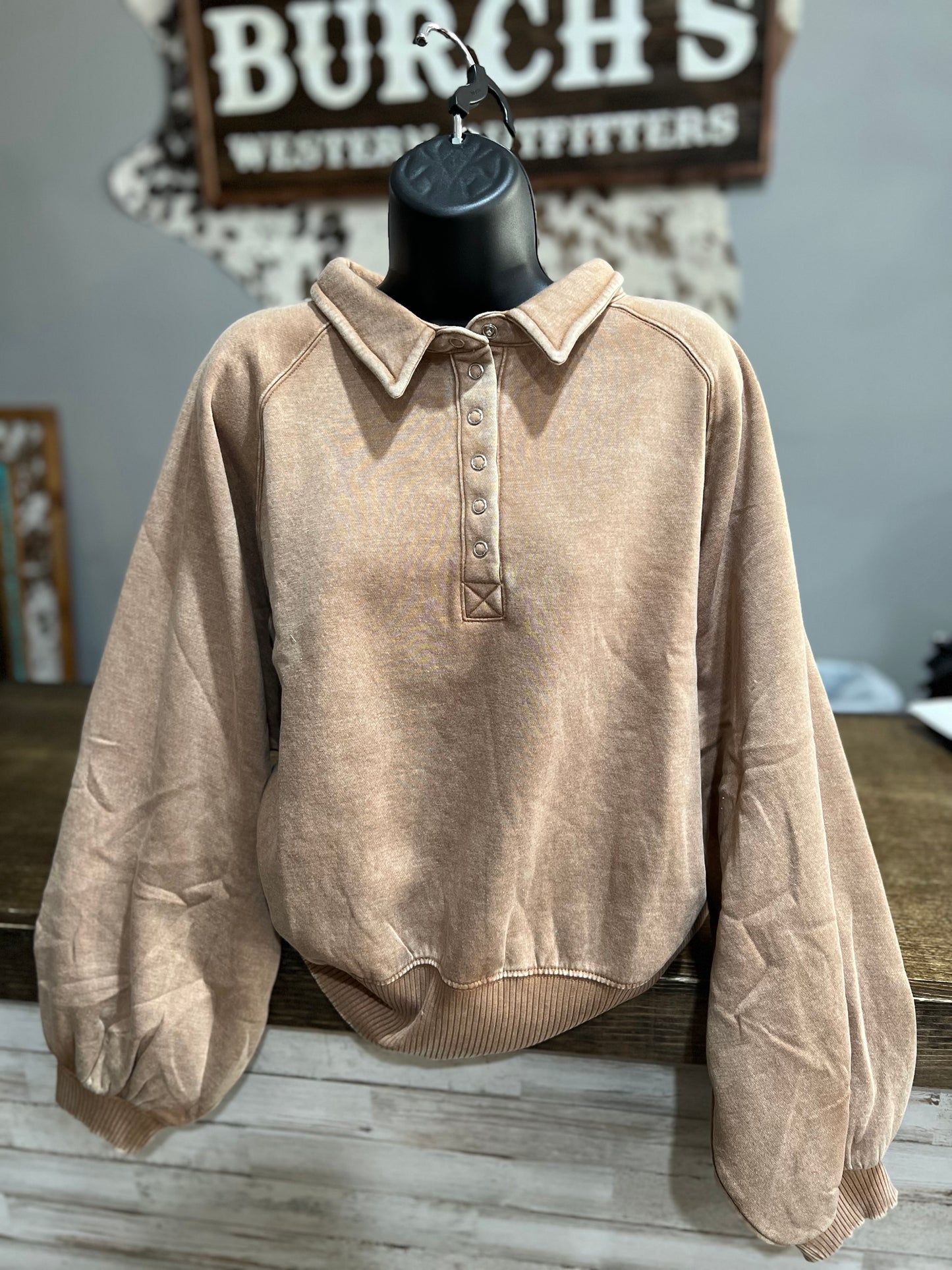 Mineral Wash Button Up Pullover *Arena Dirt