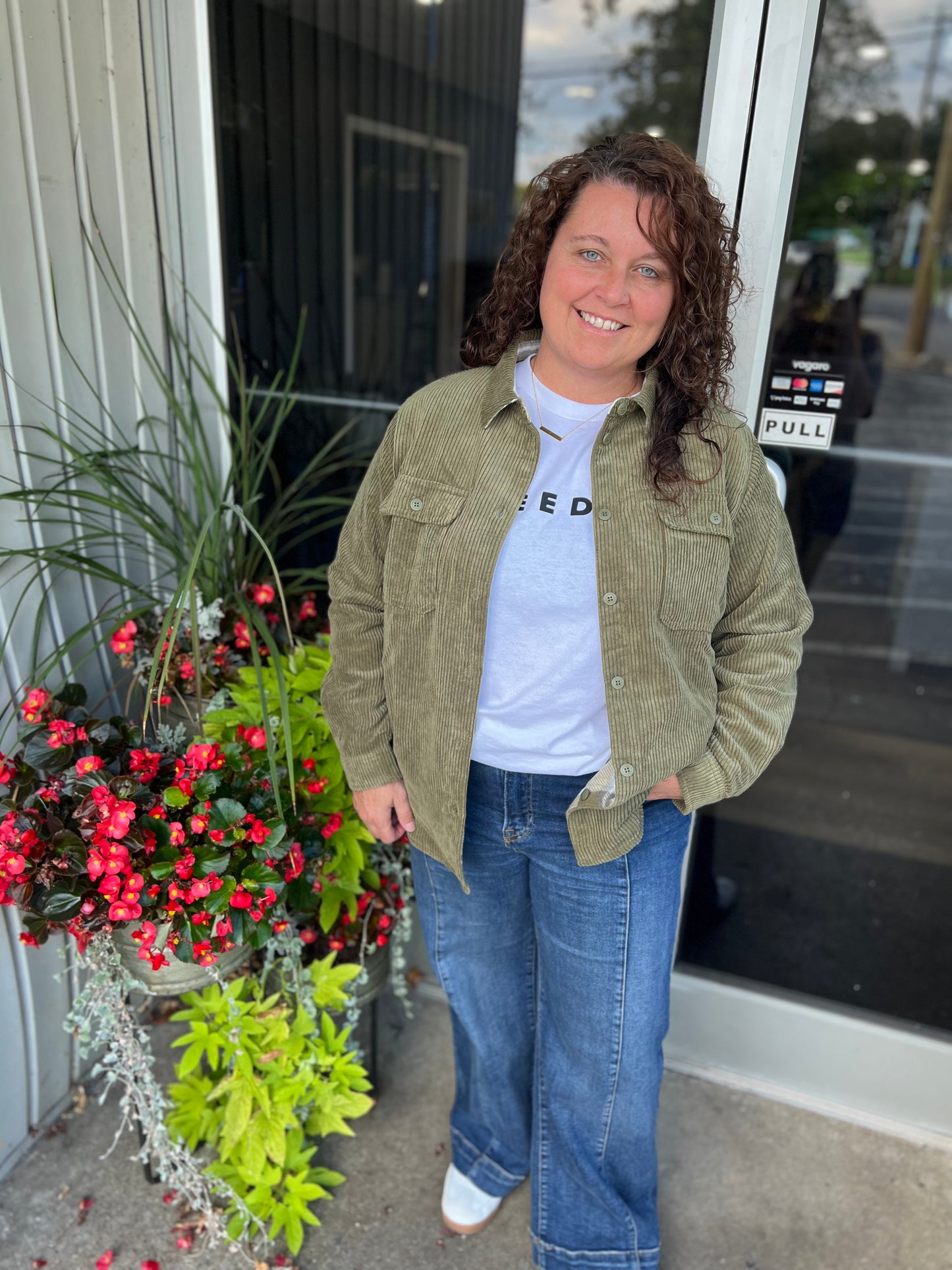 Olive Corduroy Reversible Plaid Shacket