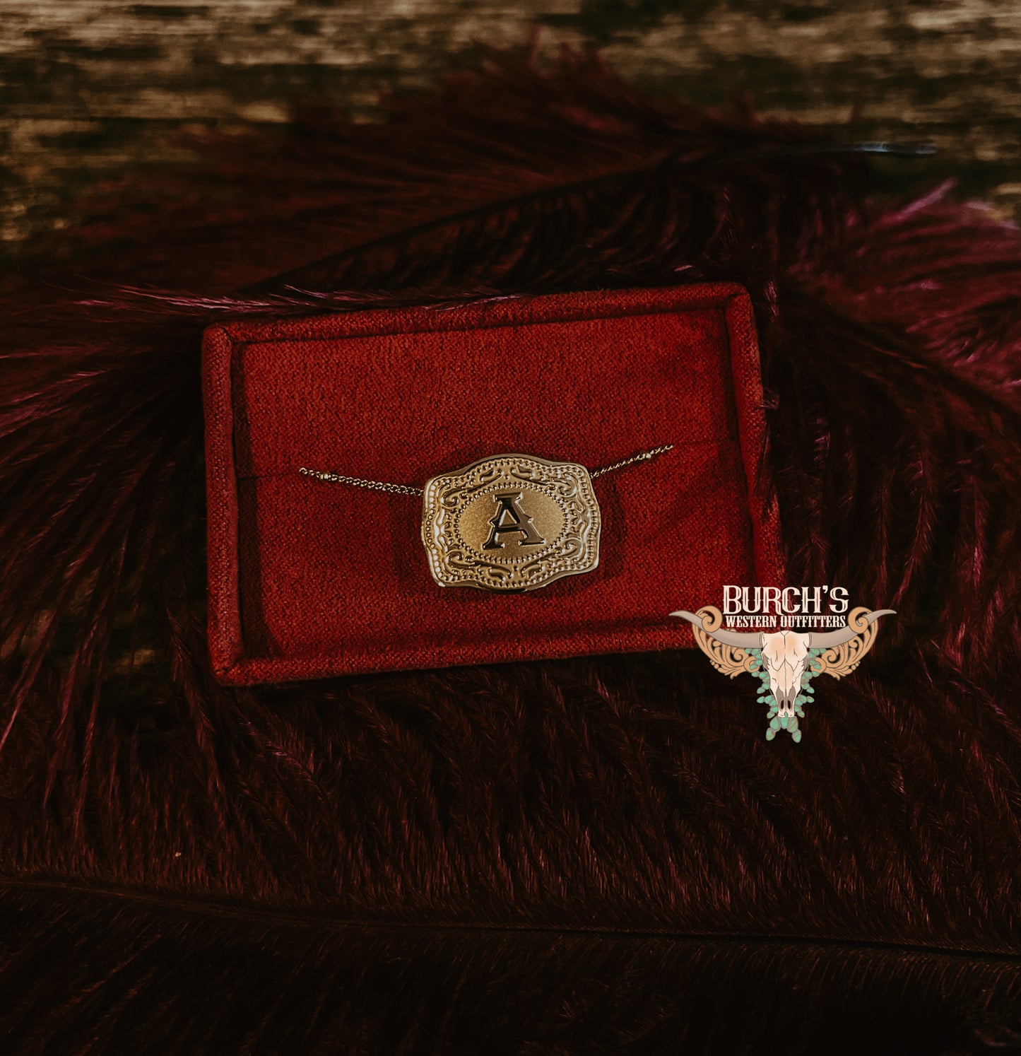 SpurWest Gold Belt Buckle Initial Necklace