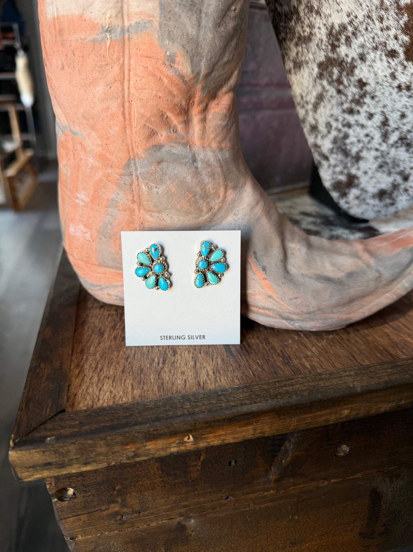 Multi Stone Half Cluster Turquoise Studs