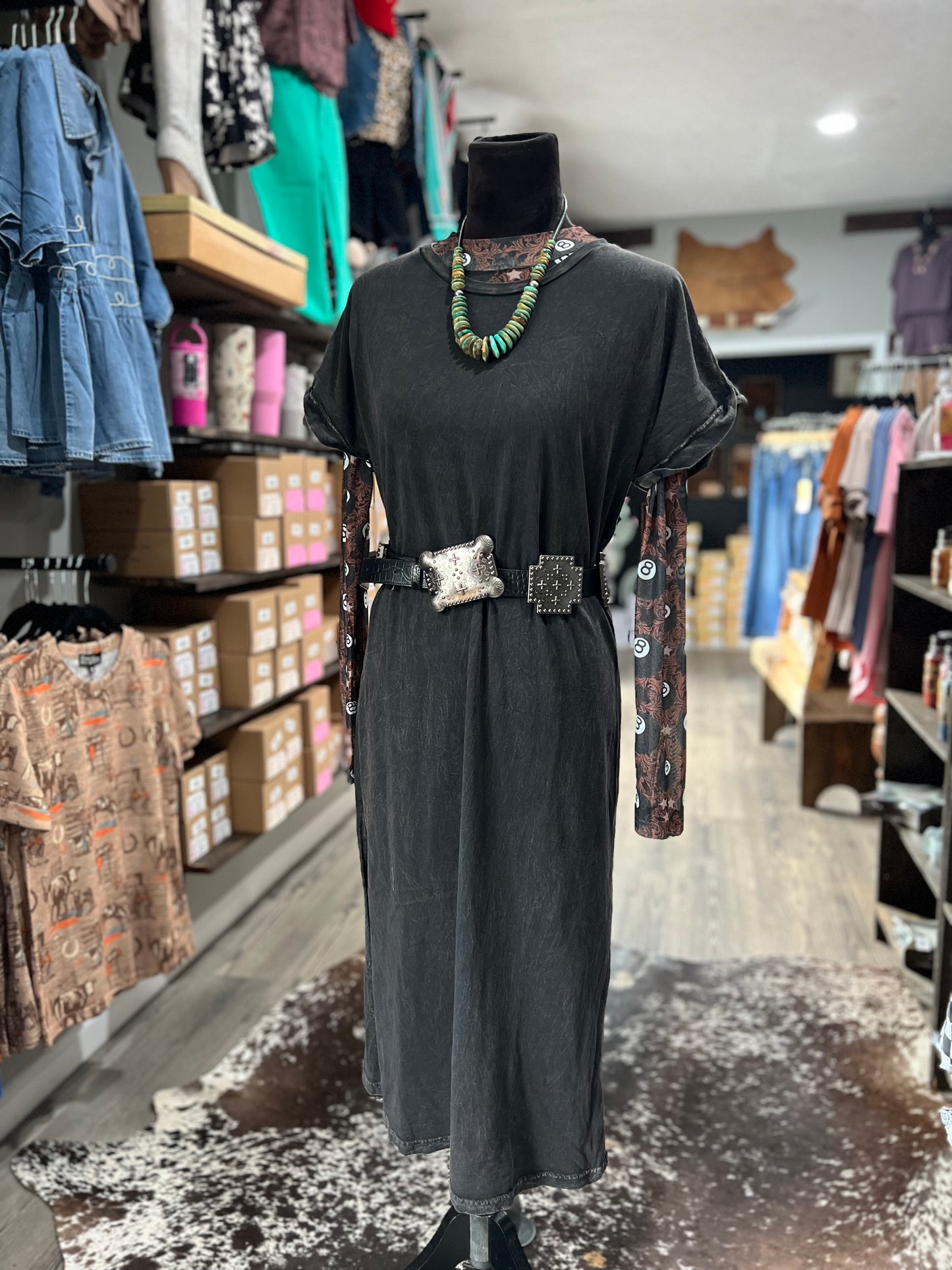 Mineral Wash Side Slit T-Shirt Dress