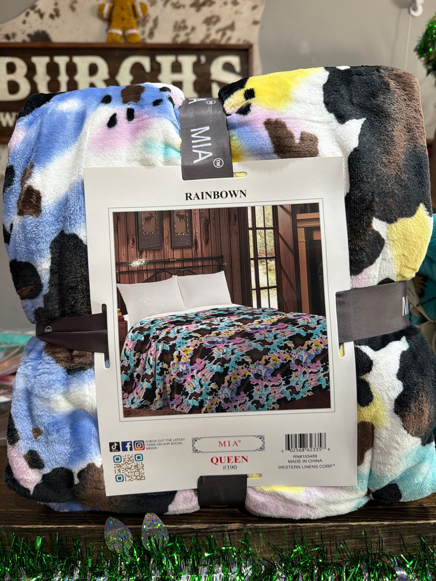 Rainbow Cow Print Queen Blanket