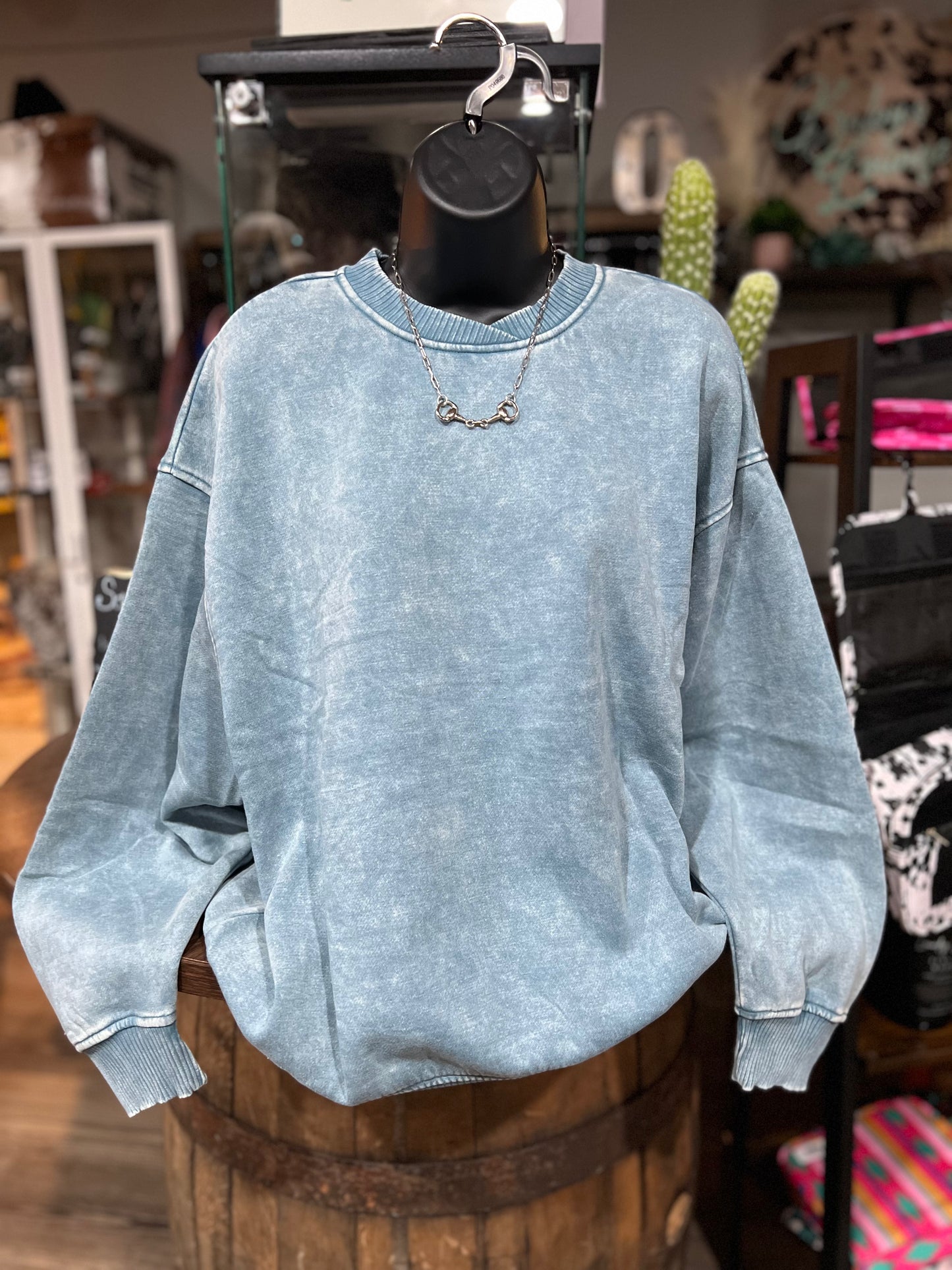 Blue Gray Mineral Wash Fleece Pullover